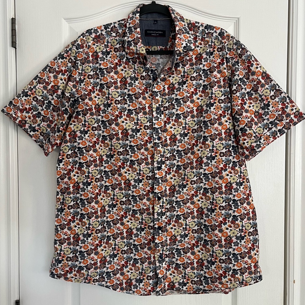 Casa Moda Floral Men's Button Down Short Sleeve Shirt XL